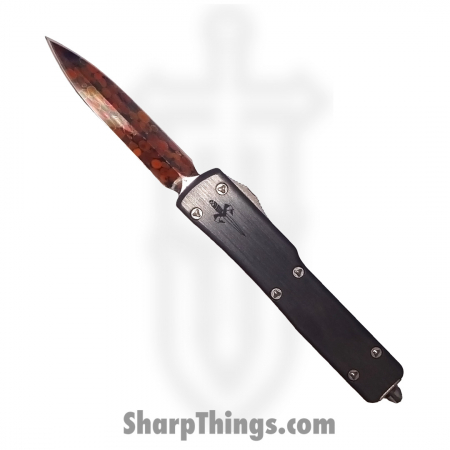 Microtech – 347-MCK-BC12 – Marfione Custom Utx-70 – Reitveld Hot Blued Dragonskin Damascus Spike Grind D/E – Hefted Alloy – Black
