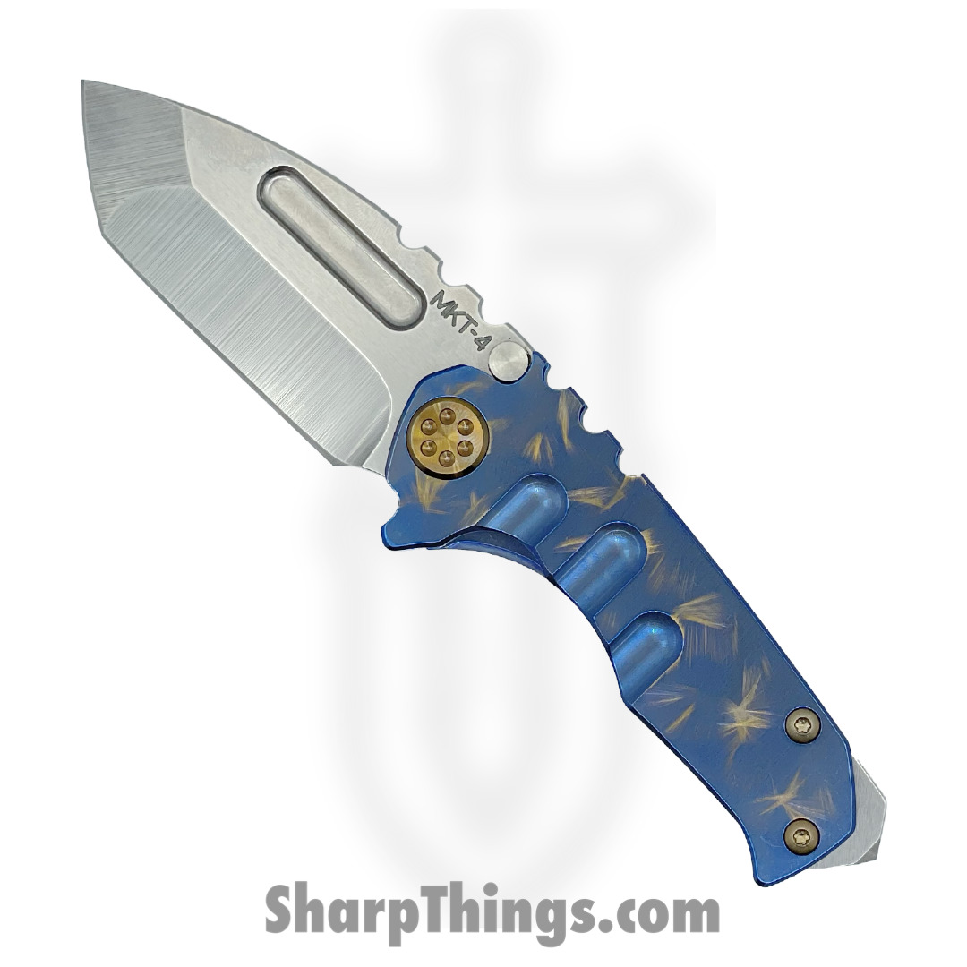 Medford Knife - MK0084TT-37A2-T1C1-BN - Micro "T" - S45VN Tumbled Tanto Blade - Blue w/Bronze "Birds of Paradise" - Bronze HW