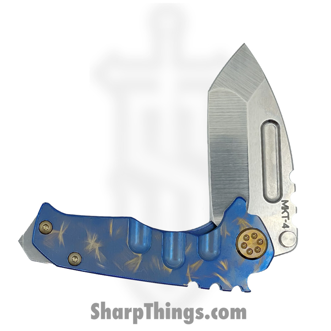 Medford Knife - MK0084TT-37A2-T1C1-BN - Micro "T" - S45VN Tumbled Tanto Blade - Blue w/Bronze "Birds of Paradise" - Bronze HW - Image 5