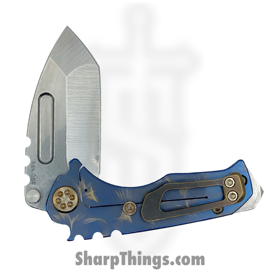 Medford Knife - MK0084TT-37A2-T1C1-BN - Micro "T" - S45VN Tumbled Tanto Blade - Blue w/Bronze "Birds of Paradise" - Bronze HW - Image 4