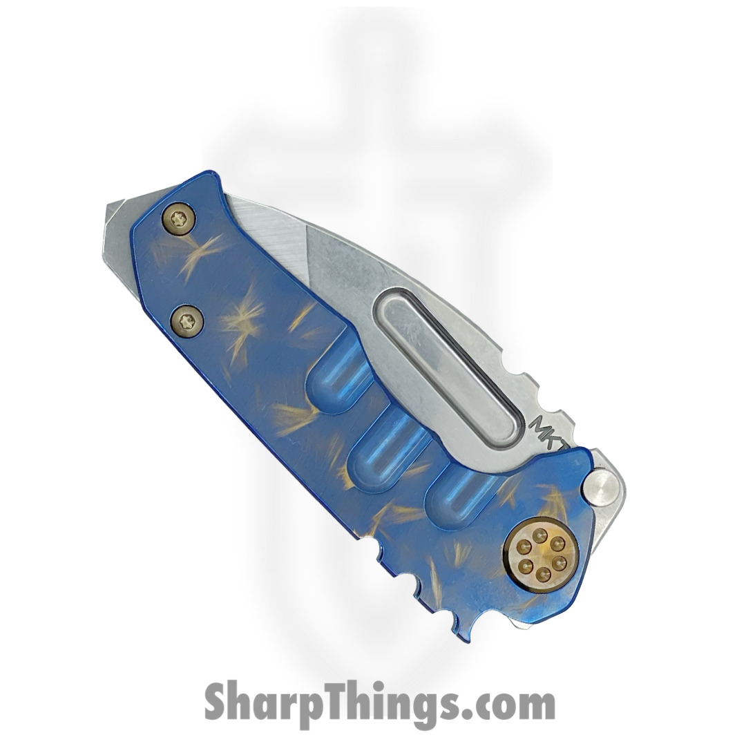 Medford Knife - MK0084TT-37A2-T1C1-BN - Micro "T" - S45VN Tumbled Tanto Blade - Blue w/Bronze "Birds of Paradise" - Bronze HW - Image 3