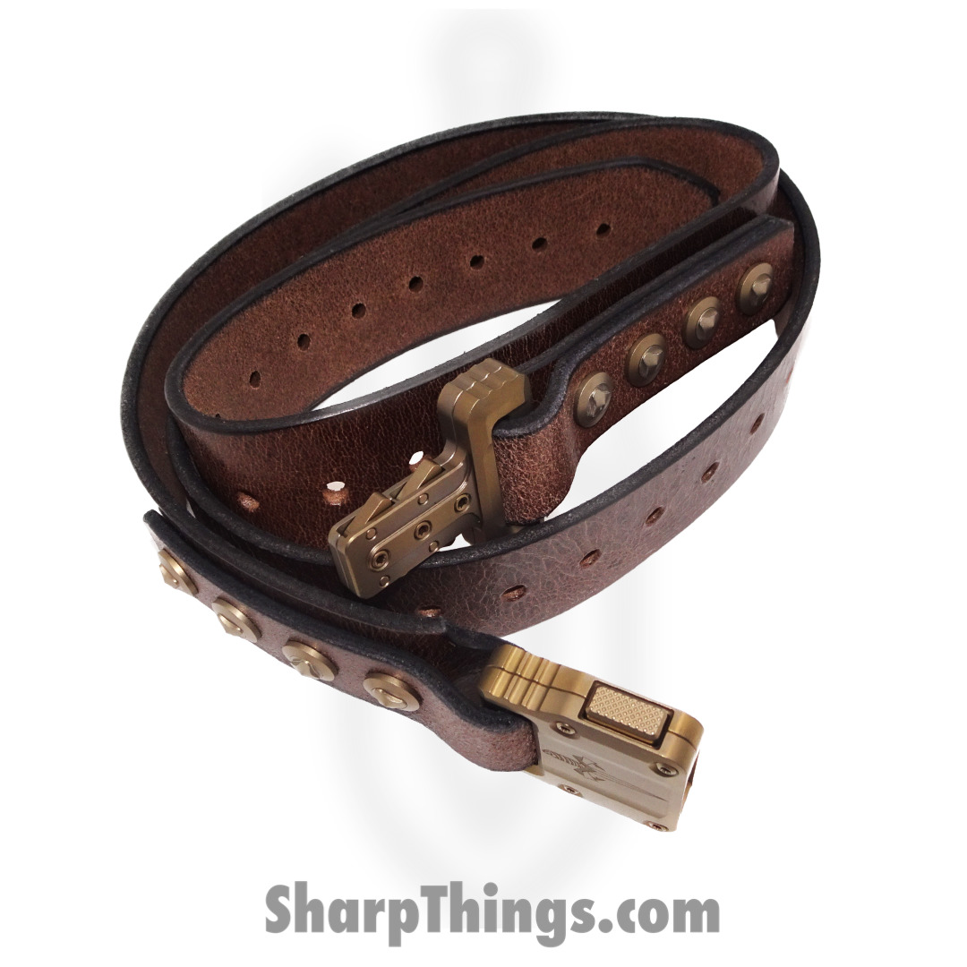 Microtech - APIS BELT 5 - APIS Belt Men's - Titanium Bronze Buckle - Distressed Water Buffalo Leather - Dark Brown - Image 7
