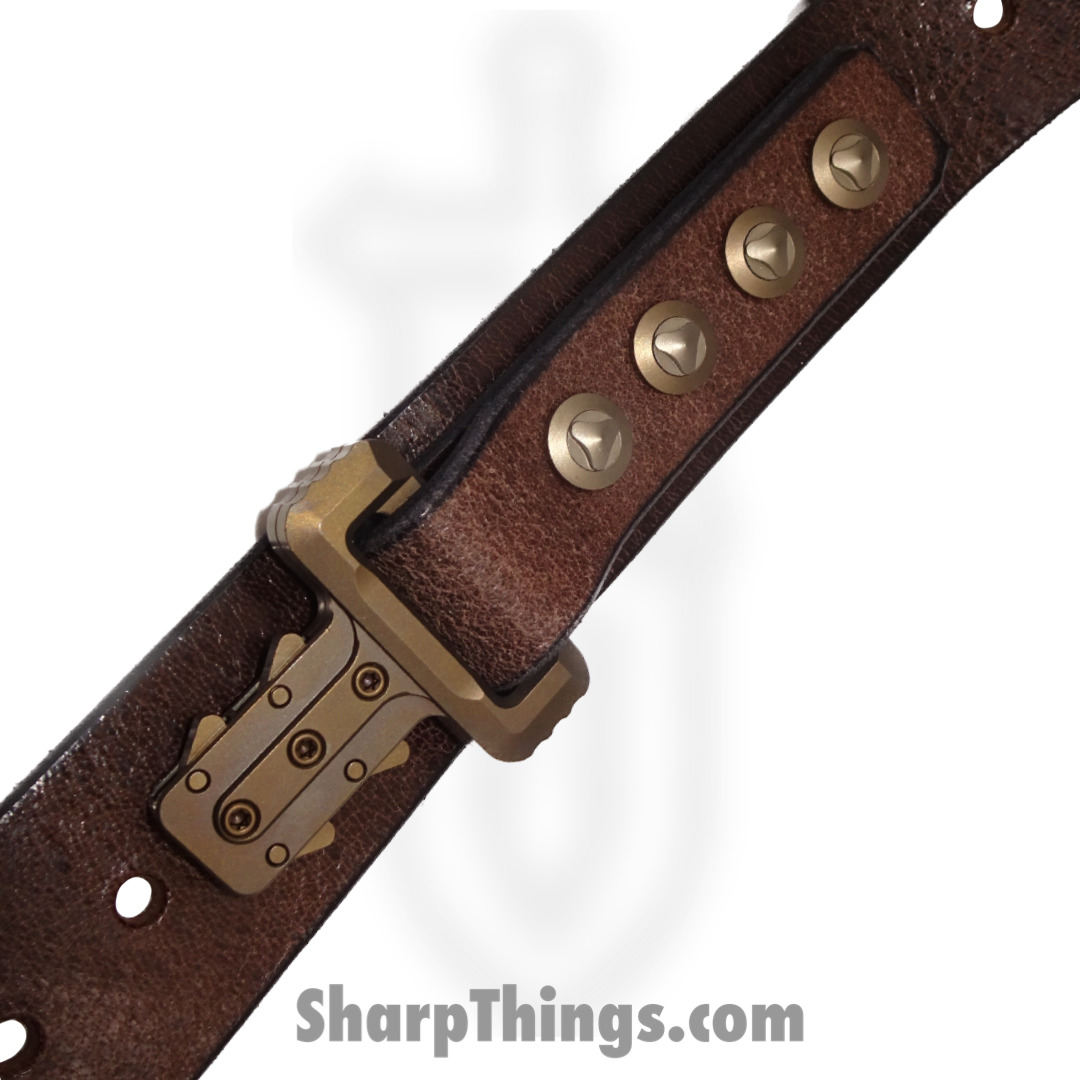 Microtech - APIS BELT 5 - APIS Belt Men's - Titanium Bronze Buckle - Distressed Water Buffalo Leather - Dark Brown - Image 4