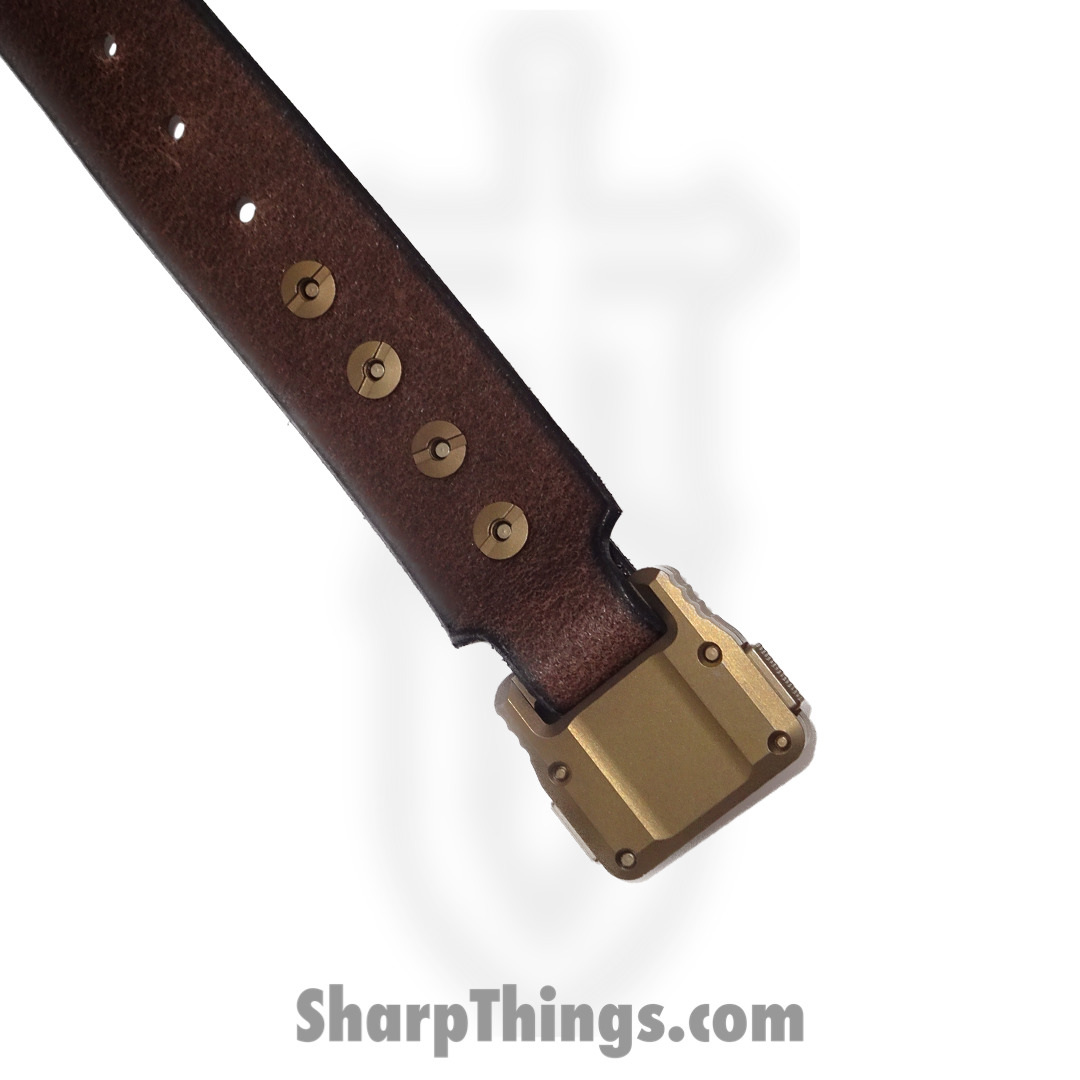 Microtech - APIS BELT 5 - APIS Belt Men's - Titanium Bronze Buckle - Distressed Water Buffalo Leather - Dark Brown - Image 3