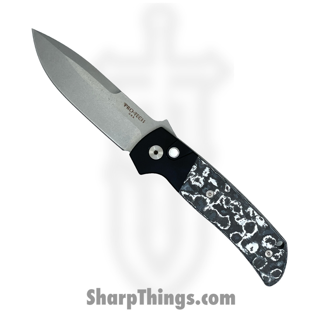 ProTech - BT2731-WS - Terzuola ATCF - Automatic Knife - Magnacut Stonewash Drop Point - Aluminum/FatCarbon - Black/White
