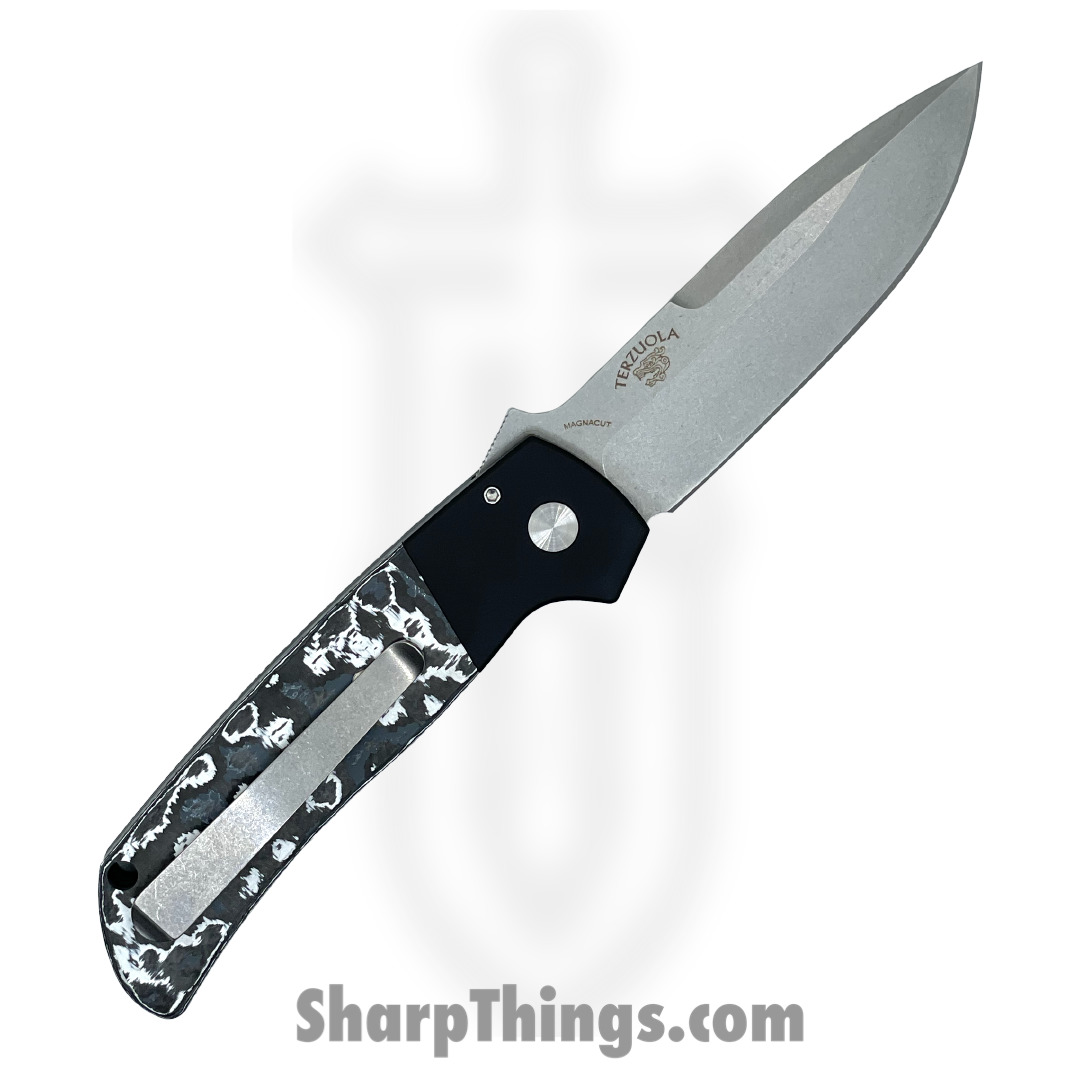 ProTech - BT2731-WS - Terzuola ATCF - Automatic Knife - Magnacut Stonewash Drop Point - Aluminum/FatCarbon - Black/White - Image 2