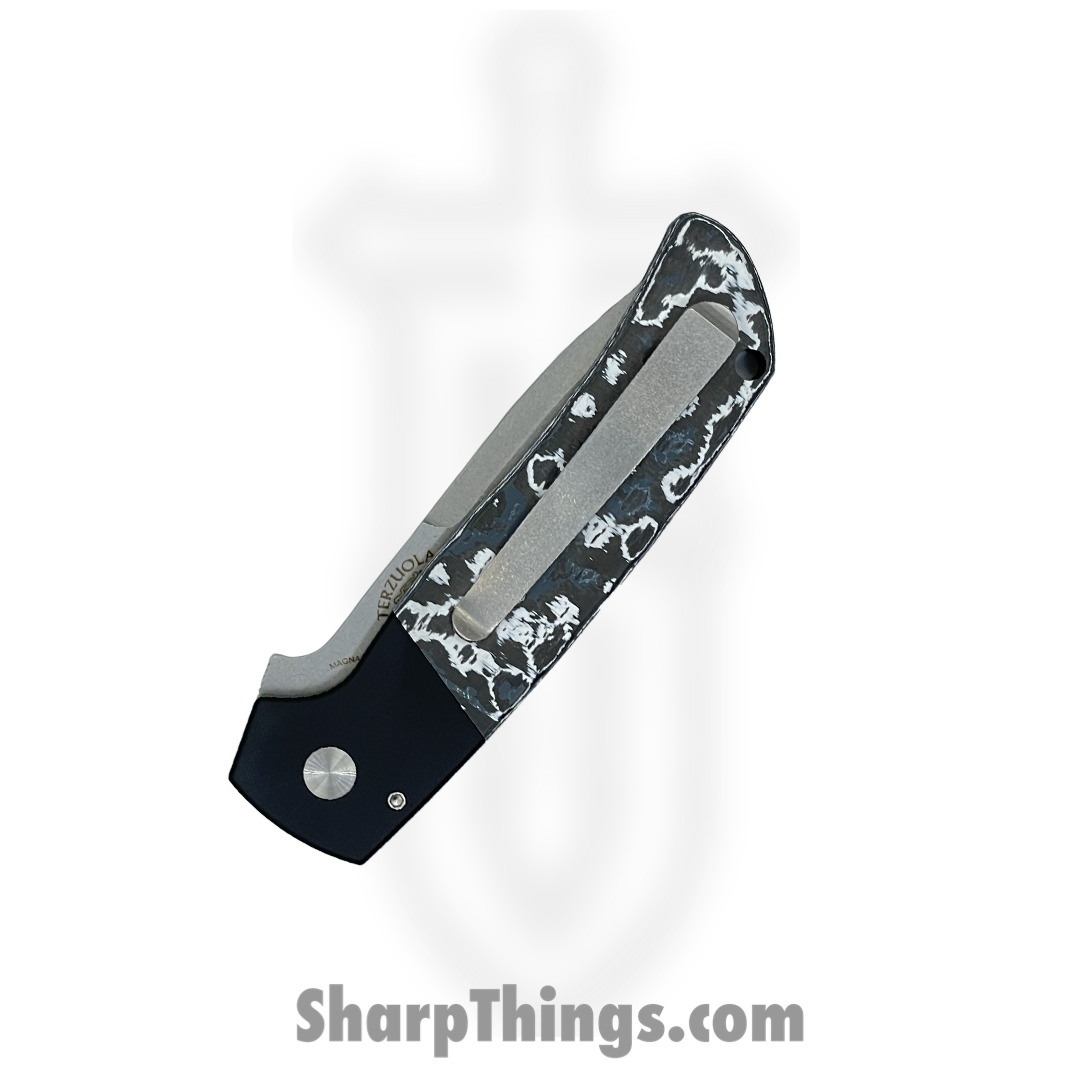 ProTech - BT2731-WS - Terzuola ATCF - Automatic Knife - Magnacut Stonewash Drop Point - Aluminum/FatCarbon - Black/White - Image 4