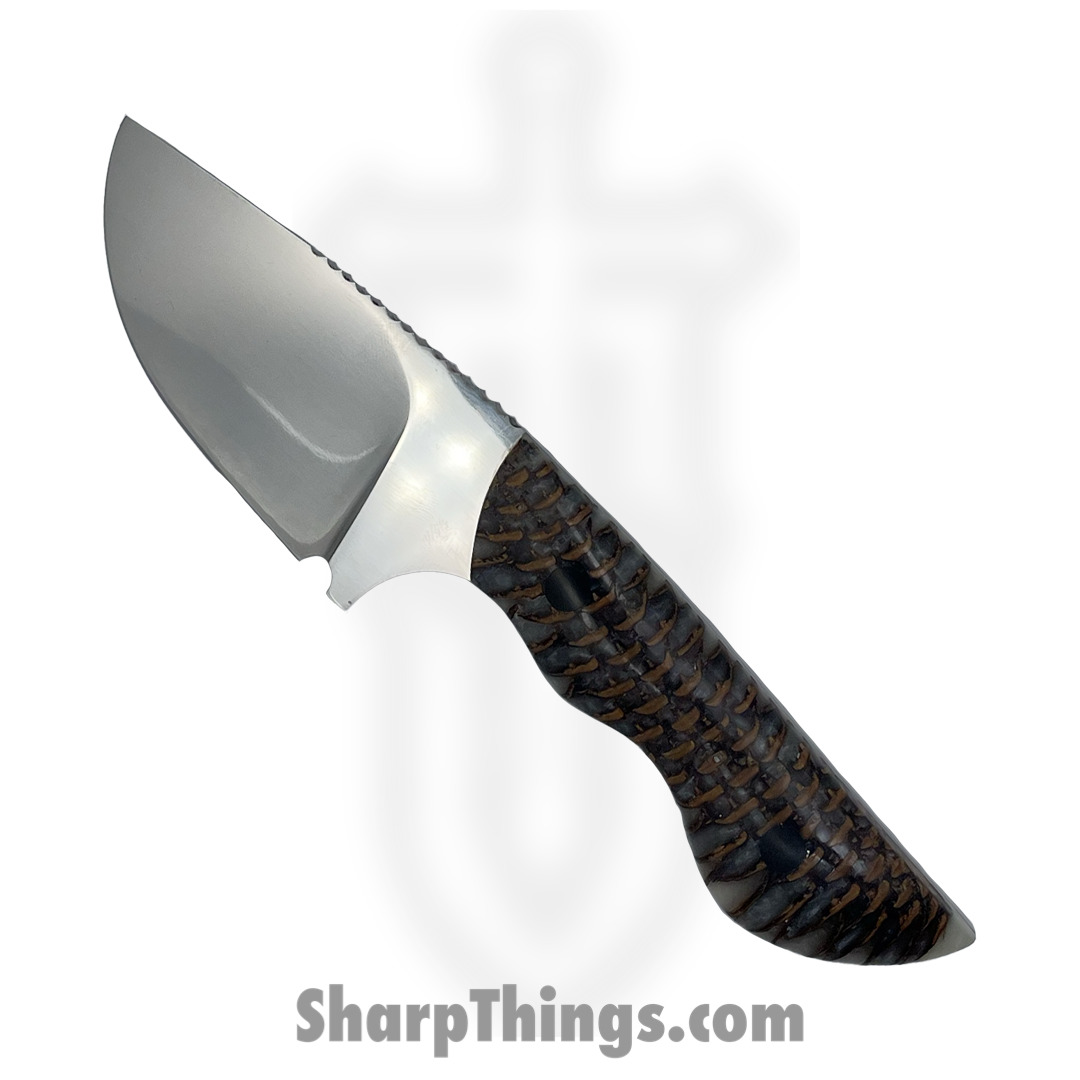 Cave Blades - CBSamSAPR - Samaritan - Fixed Blade Knife - 154cm Satin Drop Point - Pinecone Resin - Brown White