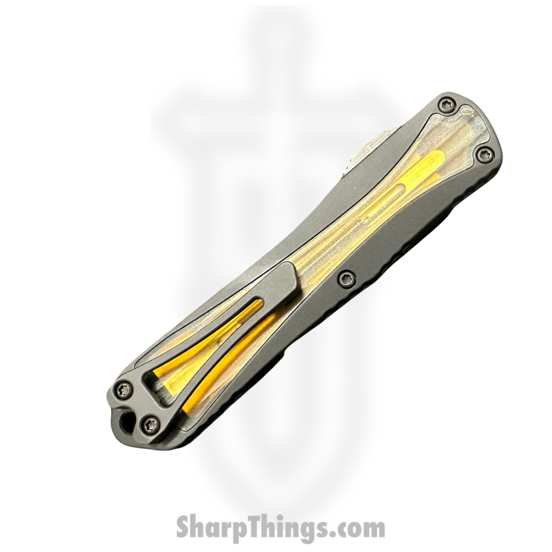 Heretic Knives - H028-6A-ULTEM - Manticore E - OTF Auto - Magnacut Coated Dagger - 6061-T6 Aluminum/Ultem Inlay - Black/Ultem - Image 3