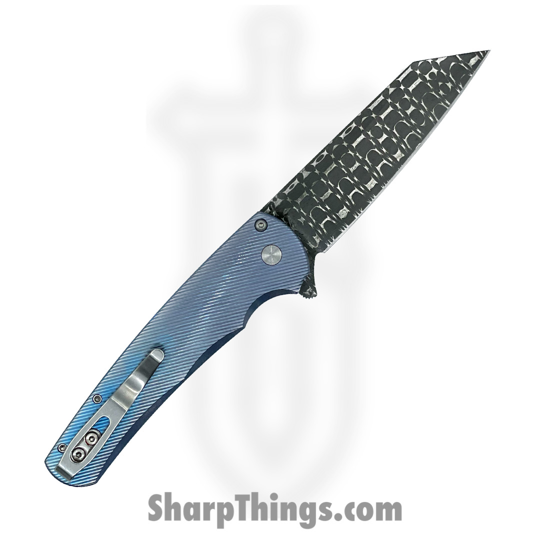 PROTECH - MALIBU2023.008 - 2023 Malibu Custom 008 3D Blue Ti - Vegas Forge Damascus Razorwire Reverse Tanto - Anodized 6AI4V Titanium - 3D Machined Blue - Image 2