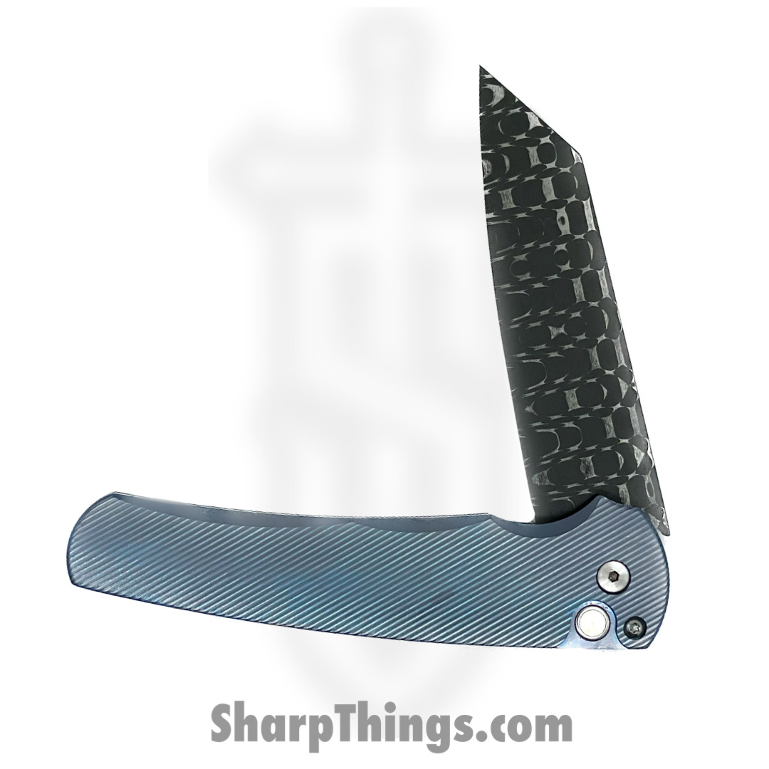 PROTECH - MALIBU2023.008 - 2023 Malibu Custom 008 3D Blue Ti - Vegas Forge Damascus Razorwire Reverse Tanto - Anodized 6AI4V Titanium - 3D Machined Blue - Image 3
