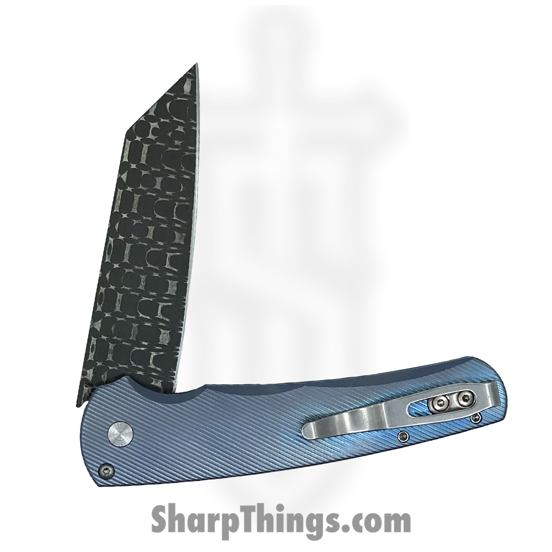 PROTECH - MALIBU2023.008 - 2023 Malibu Custom 008 3D Blue Ti - Vegas Forge Damascus Razorwire Reverse Tanto - Anodized 6AI4V Titanium - 3D Machined Blue - Image 4