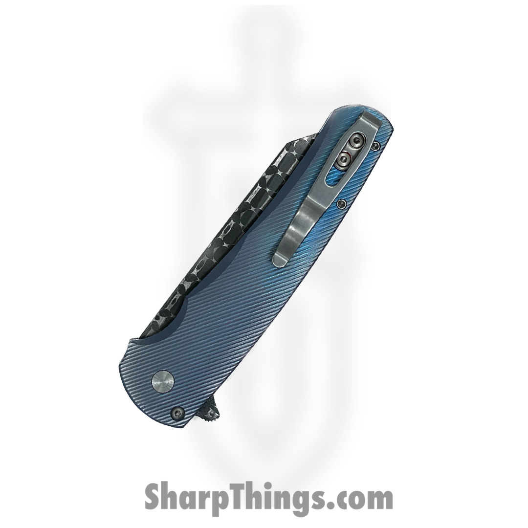 PROTECH - MALIBU2023.008 - 2023 Malibu Custom 008 3D Blue Ti - Vegas Forge Damascus Razorwire Reverse Tanto - Anodized 6AI4V Titanium - 3D Machined Blue - Image 6