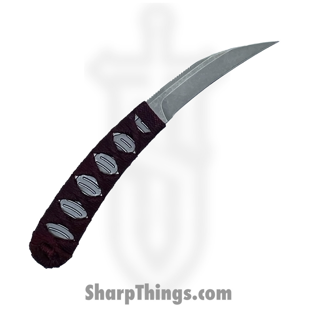 Bastinelli Creations - OlFeathSWRd - Old Feather - Fixed Blade Knife - D2 Stonewash Hawksbill - Nylon Tsuka Wrap - Red - Image 2