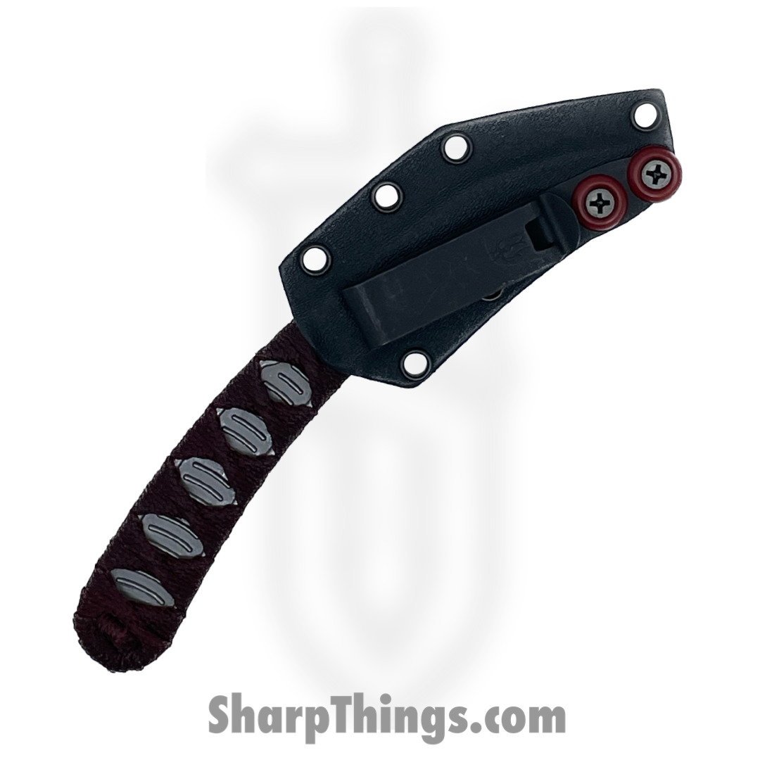 Bastinelli Creations - OlFeathSWRd - Old Feather - Fixed Blade Knife - D2 Stonewash Hawksbill - Nylon Tsuka Wrap - Red - Image 4