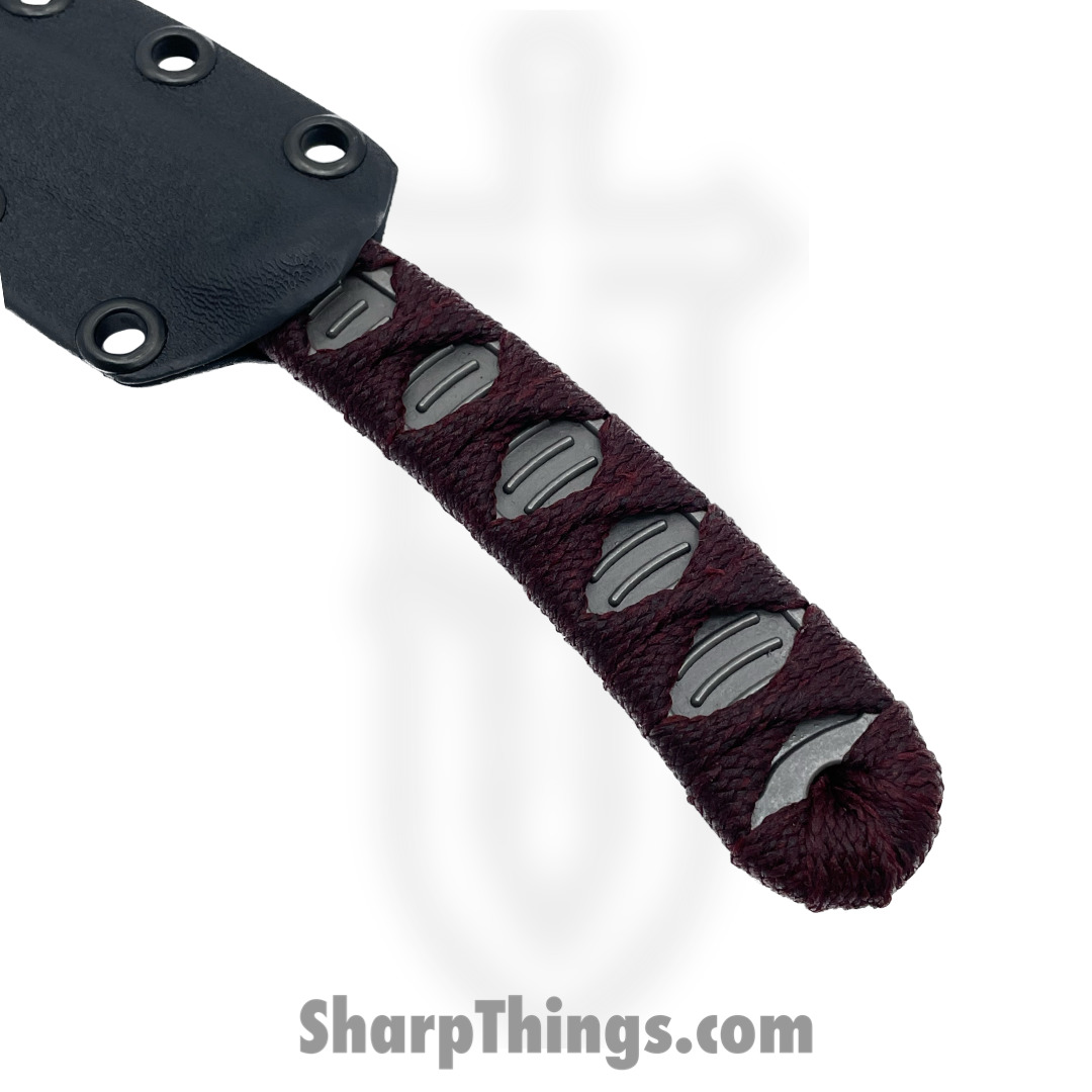 Bastinelli Creations - OlFeathSWRd - Old Feather - Fixed Blade Knife - D2 Stonewash Hawksbill - Nylon Tsuka Wrap - Red - Image 5