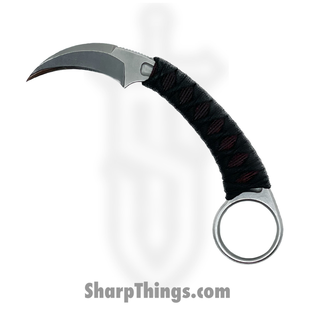 Bastinelli Creations Creations - PIKASW - Pika Stonewashed - N690 - Fixed Blade Knife - Black w Red Custom Cobra Wrap
