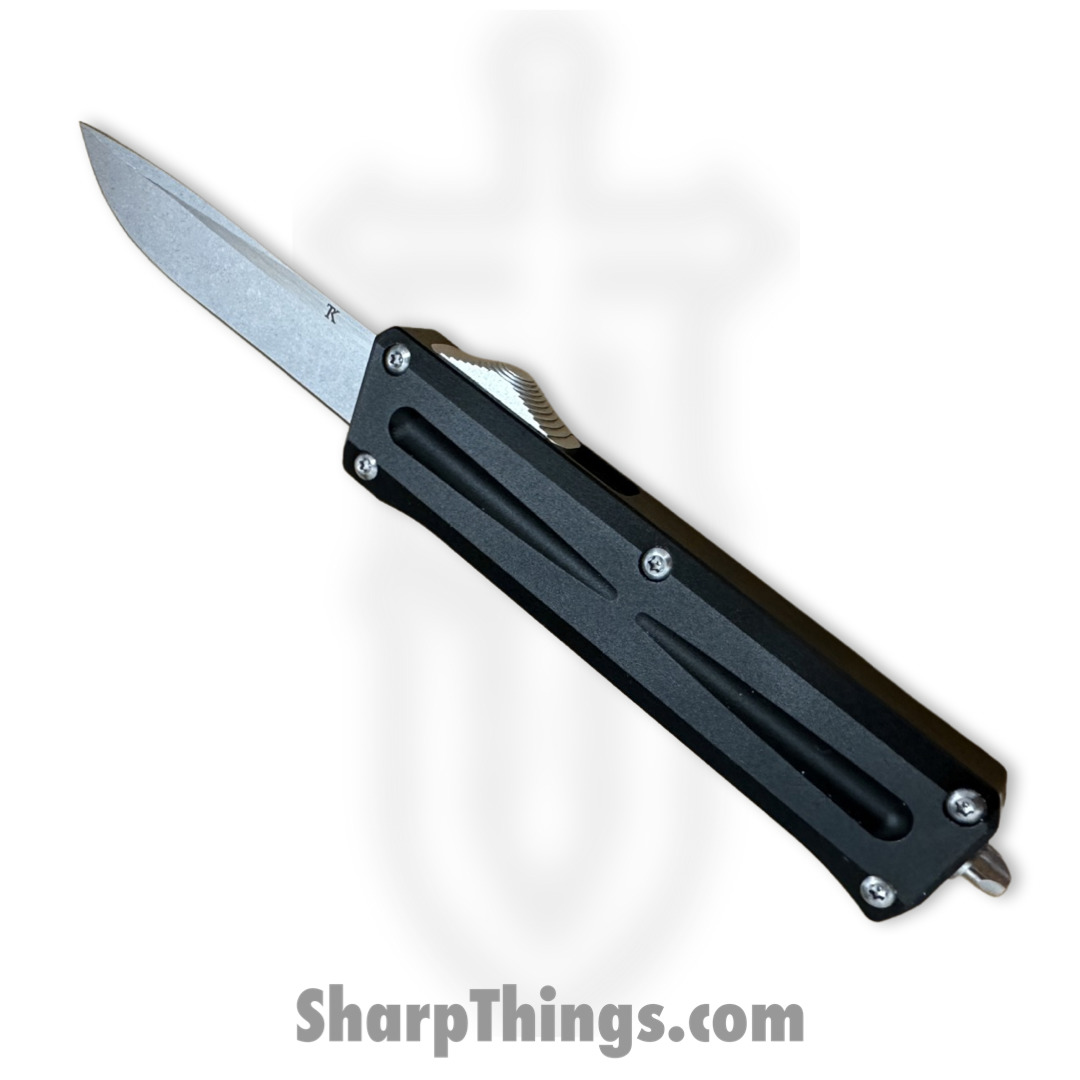 TakCom - TCSTGDPNSW - Stinger - OTF Auto - 154CM Stonewash Drop Point - 6061-T6 Aluminum - Black