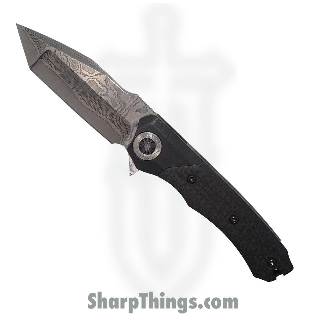 Heretic Knives - WrMnVFWGTICF - Wraith - Folding Knife - Vegas Forge San Mai Damascus Tanto - Carbon Fiber/Titanium - Black