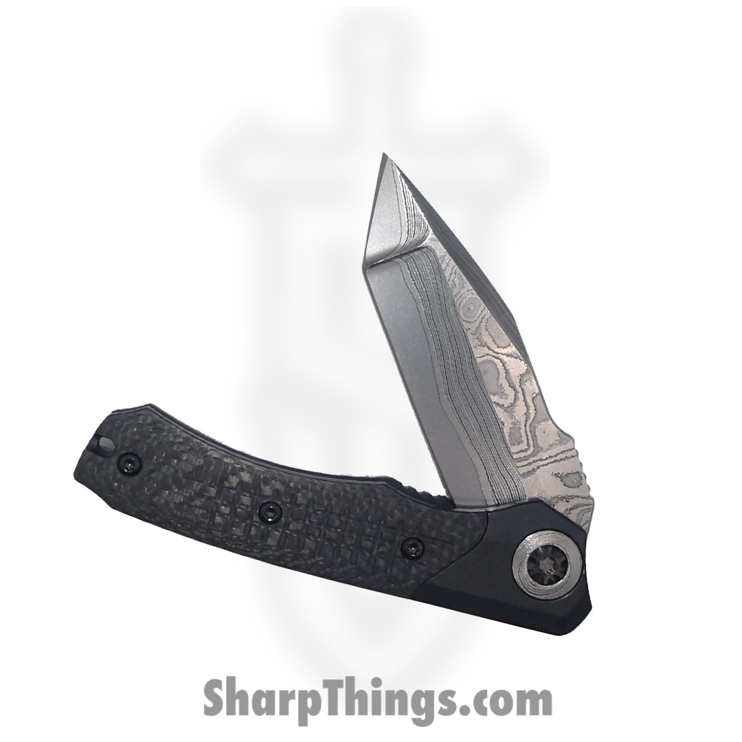 Heretic Knives - WrMnVFWGTICF - Wraith - Folding Knife - Vegas Forge San Mai Damascus Tanto - Carbon Fiber/Titanium - Black - Image 3