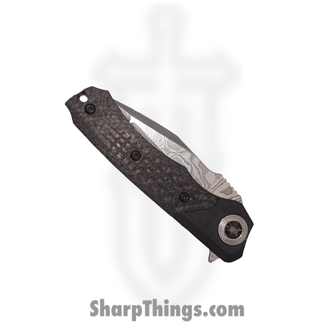 Heretic Knives - WrMnVFWGTICF - Wraith - Folding Knife - Vegas Forge San Mai Damascus Tanto - Carbon Fiber/Titanium - Black - Image 5