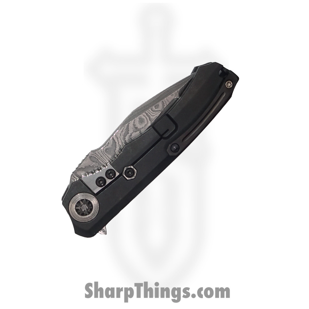 Heretic Knives - WrMnVFWGTICF - Wraith - Folding Knife - Vegas Forge San Mai Damascus Tanto - Carbon Fiber/Titanium - Black - Image 6