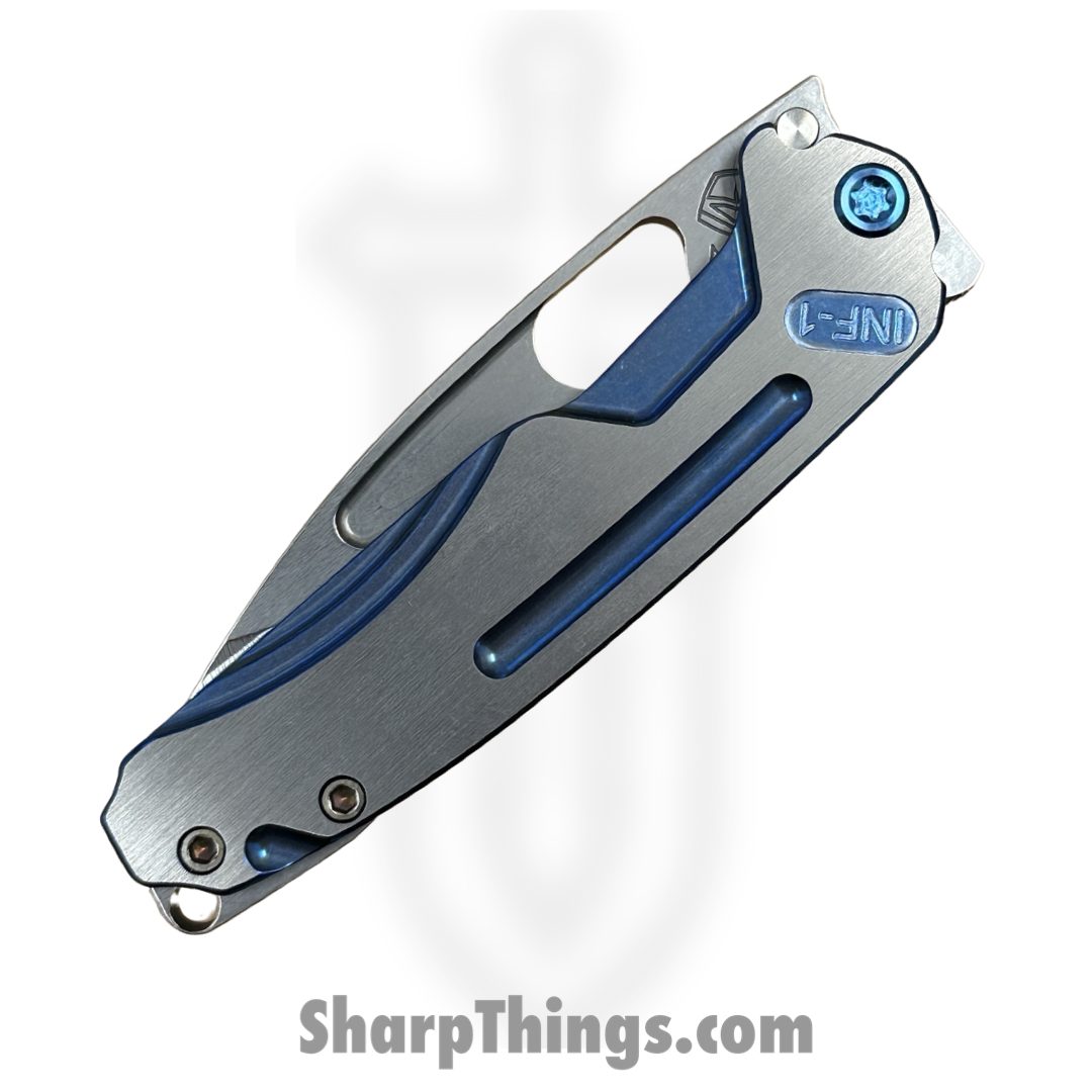 Medford Knife and Tool - MK0314TQ-01TM-T2C2-BN - Infraction - Folding Knife - S45VN Tumbled Drop Point - Titanium - Blue with Faced Silver - Image 4