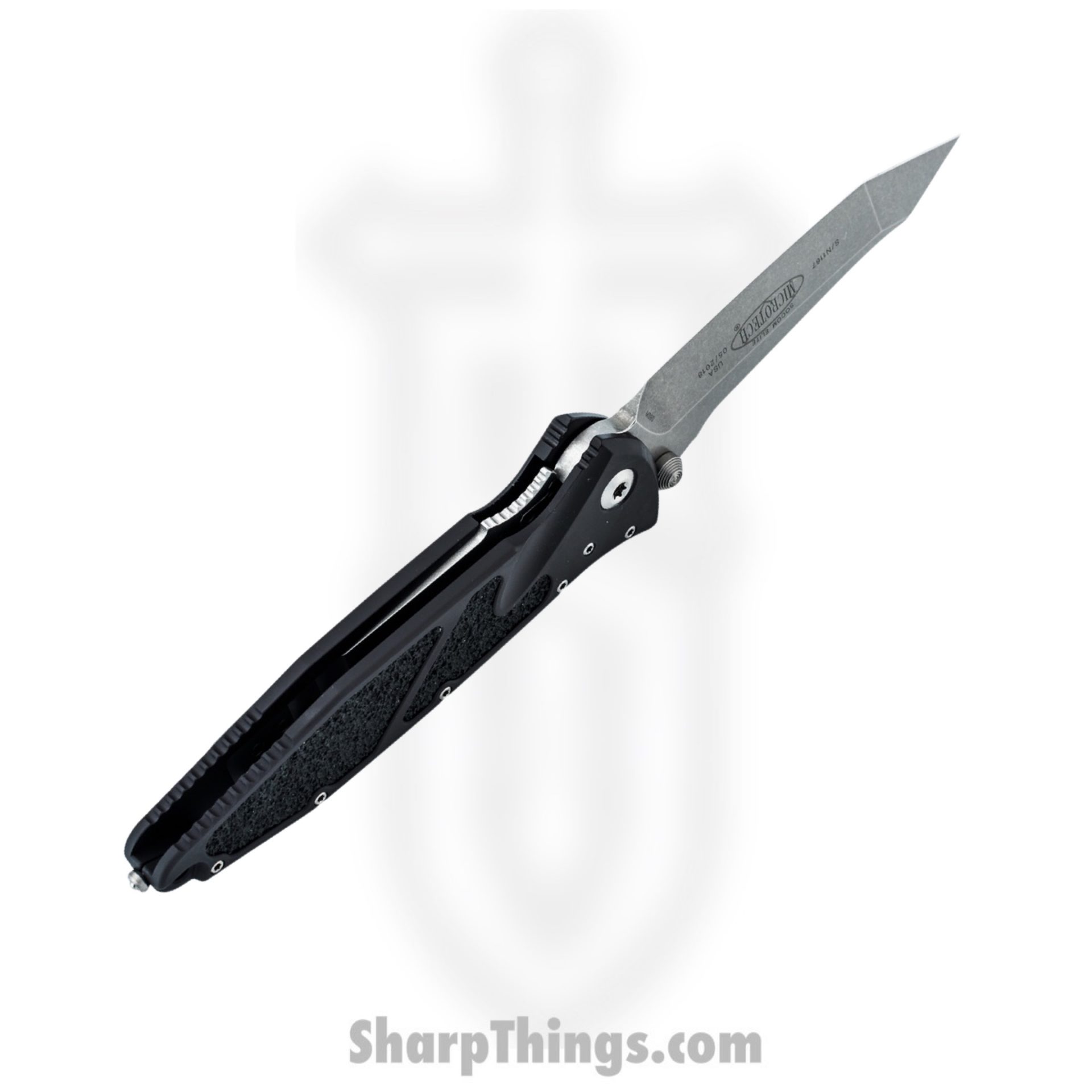 Microtech - 161-10 - Socom Elite - Folding Knife - Stonewash Tanto - Aluminum with Textured Inserts - Black - Image 5