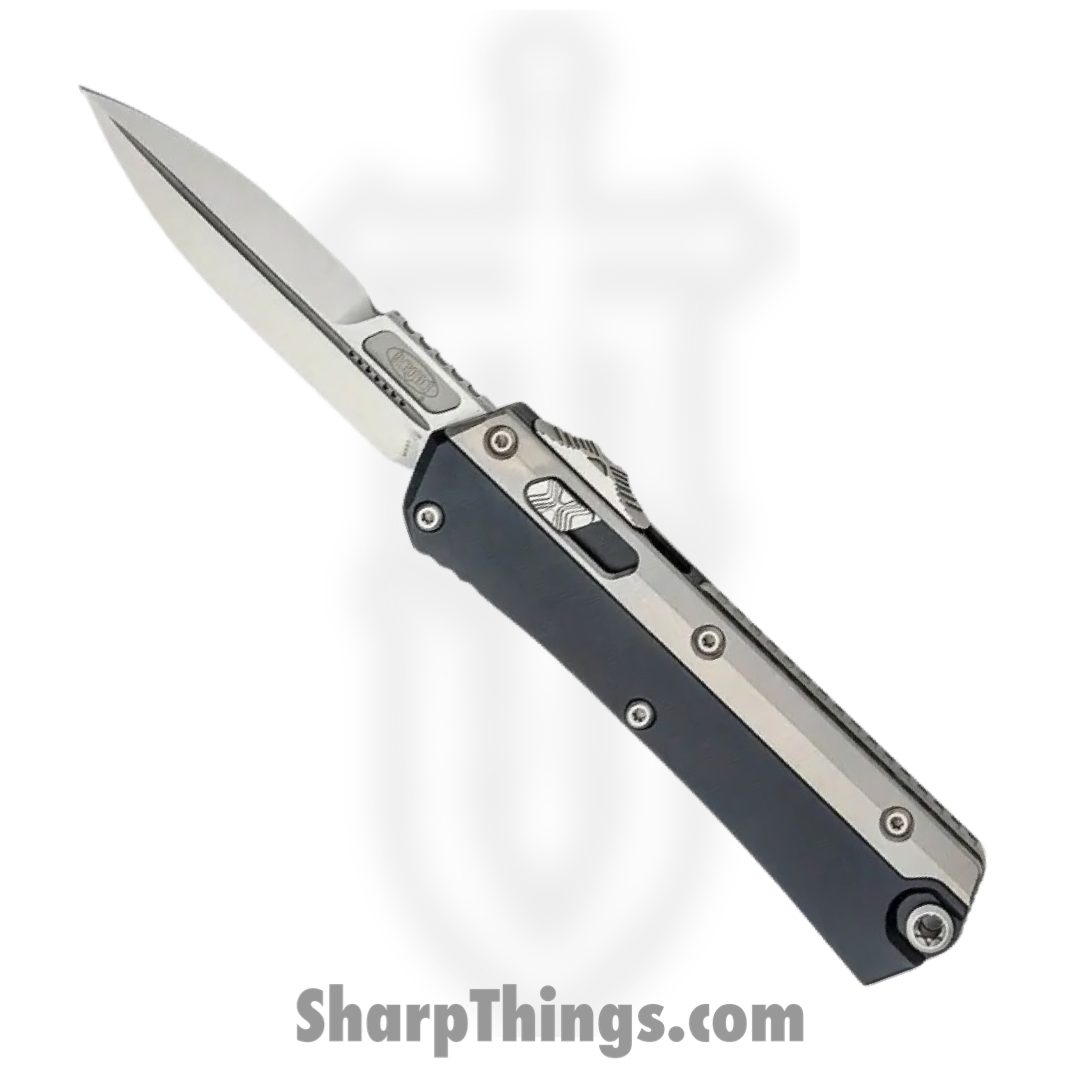 Microtech - 184-10 - Glykon - OTF Auto - Elmax, M390, 204P Stonewash Dagger - 6061-T6 Aluminum/Titanium Overlays - Black/Gray