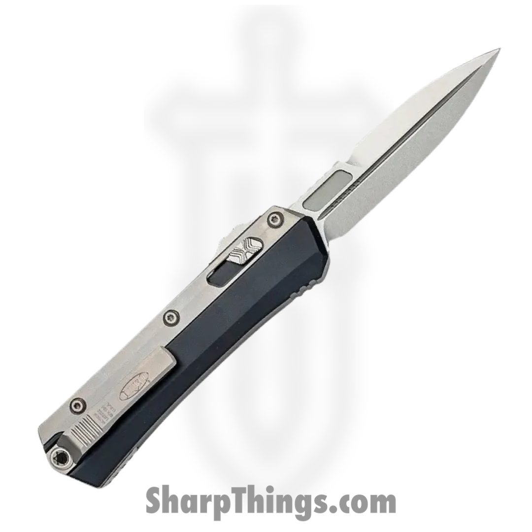 Microtech - 184-10 - Glykon - OTF Auto - Elmax, M390, 204P Stonewash Dagger - 6061-T6 Aluminum/Titanium Overlays - Black/Gray - Image 2