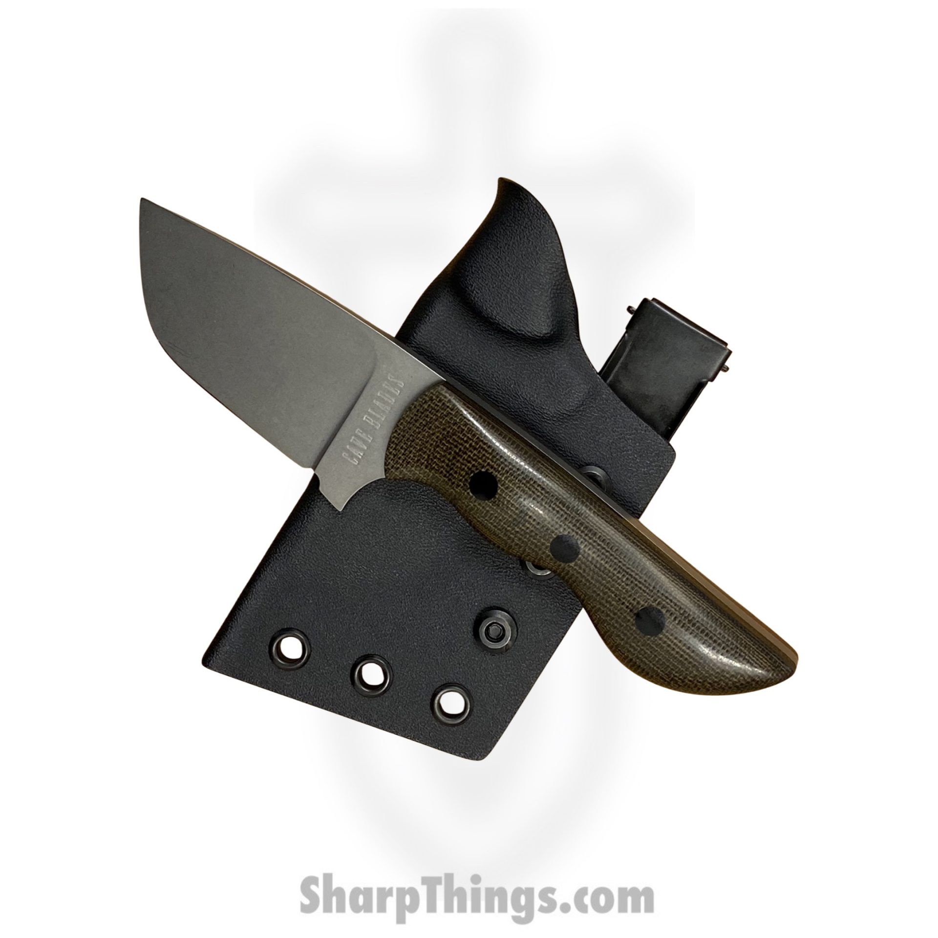 Cave Blades - CBRhiODMic - Rhino - Fixed Blade Knife - 154cm Bead Blast Tumbled Tanto - Micarta - OD Green