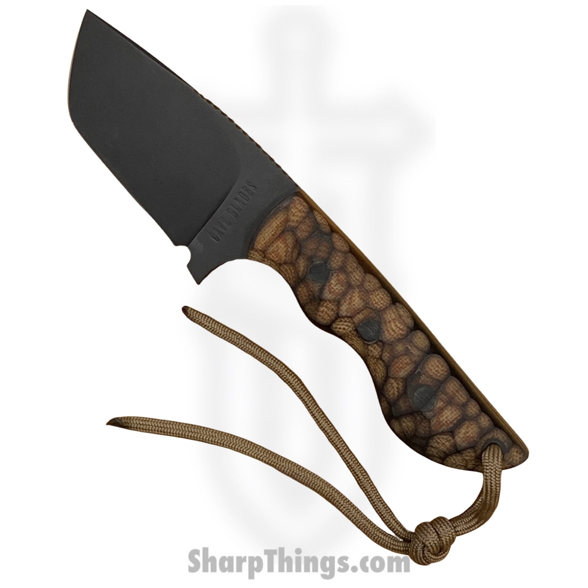 Cave Blades - CBRhiRCMic - Rhino - Fixed Blade Knife - 154cm Cerakote Tanto - Rock Chipped Micarta - Scorched Brown - Image 4