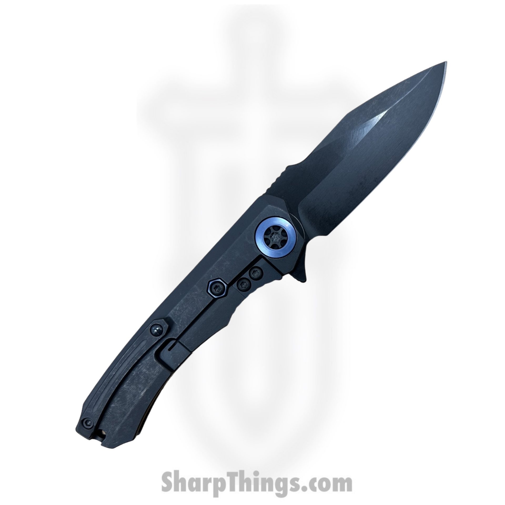 Heretic Knives - H001-6A-BLUTI - Wraith Manual - Folding Knife - Battle worn DLC Magnacut Clip Point - DLC Titanium w/Carbon Fiber - Black with Blue Ti Accents - Image 2