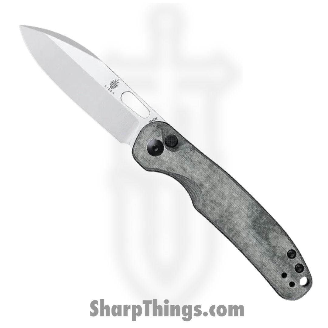 Kizer Cutlery - KIV3606C1 - HIC-CUP Button Lock - Folding Knife - 154CM Satin Drop Point - Micarta - Green