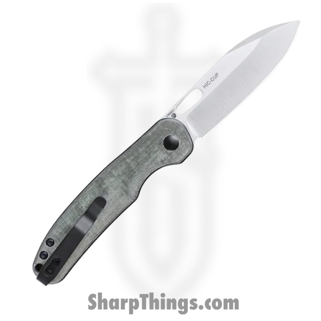 Kizer Cutlery - KIV3606C1 - HIC-CUP Button Lock - Folding Knife - 154CM Satin Drop Point - Micarta - Green - Image 2