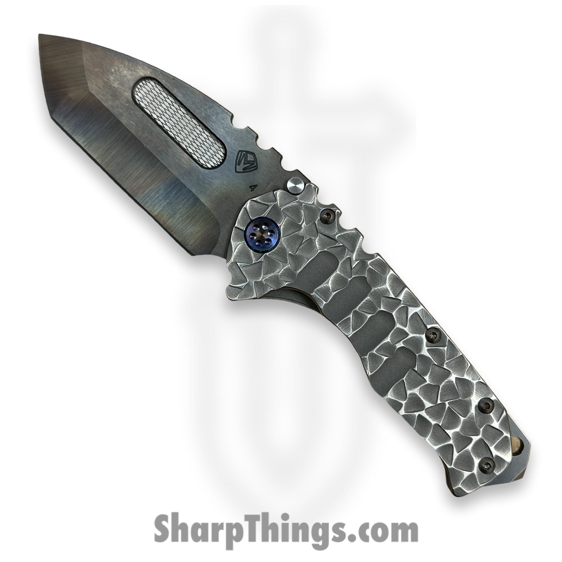 Medford Knife and Tool - MK0124VT-01TM-TFCF-BN - Praetorian "T" - Folding Knife - S45VN Vulcan Tanto - Titanium - BB/Brsh Silver "Peaks & Valleys"