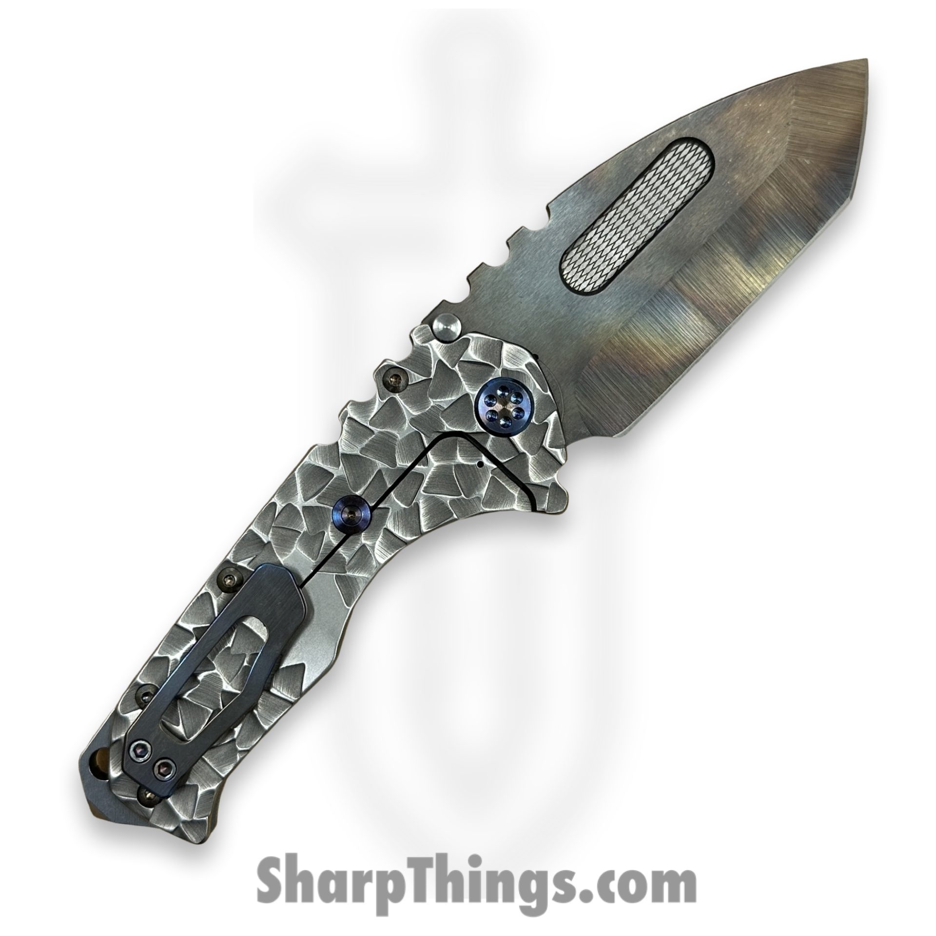 Medford Knife and Tool - MK0124VT-01TM-TFCF-BN - Praetorian "T" - Folding Knife - S45VN Vulcan Tanto - Titanium - BB/Brsh Silver "Peaks & Valleys" - Image 2