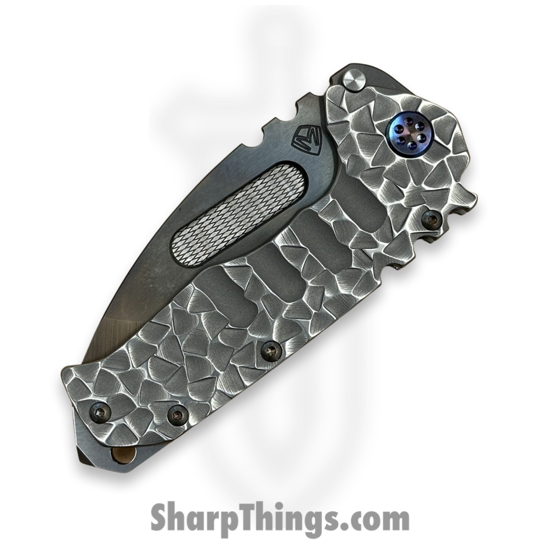 Medford Knife and Tool - MK0124VT-01TM-TFCF-BN - Praetorian "T" - Folding Knife - S45VN Vulcan Tanto - Titanium - BB/Brsh Silver "Peaks & Valleys" - Image 6