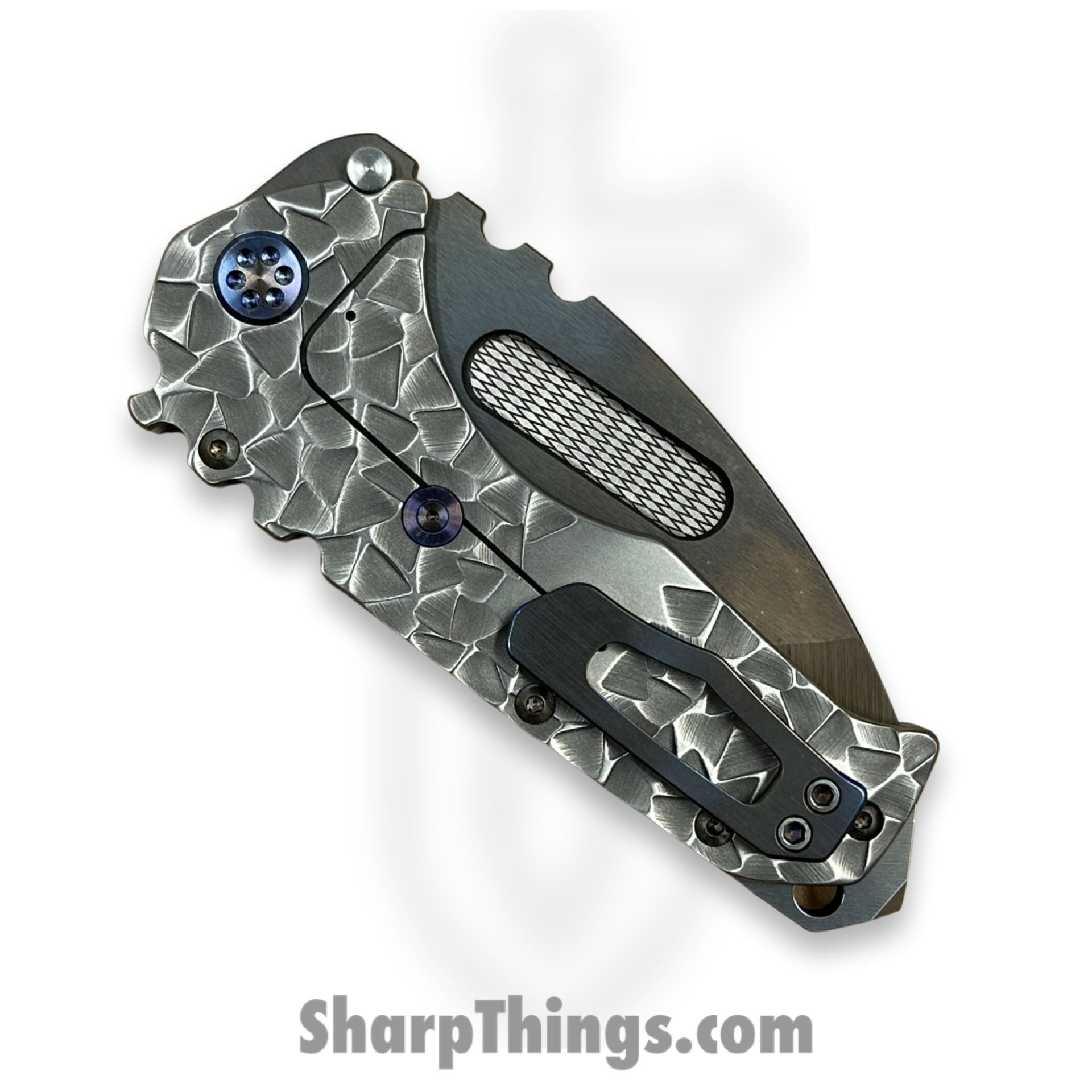 Medford Knife and Tool - MK0124VT-01TM-TFCF-BN - Praetorian "T" - Folding Knife - S45VN Vulcan Tanto - Titanium - BB/Brsh Silver "Peaks & Valleys" - Image 5