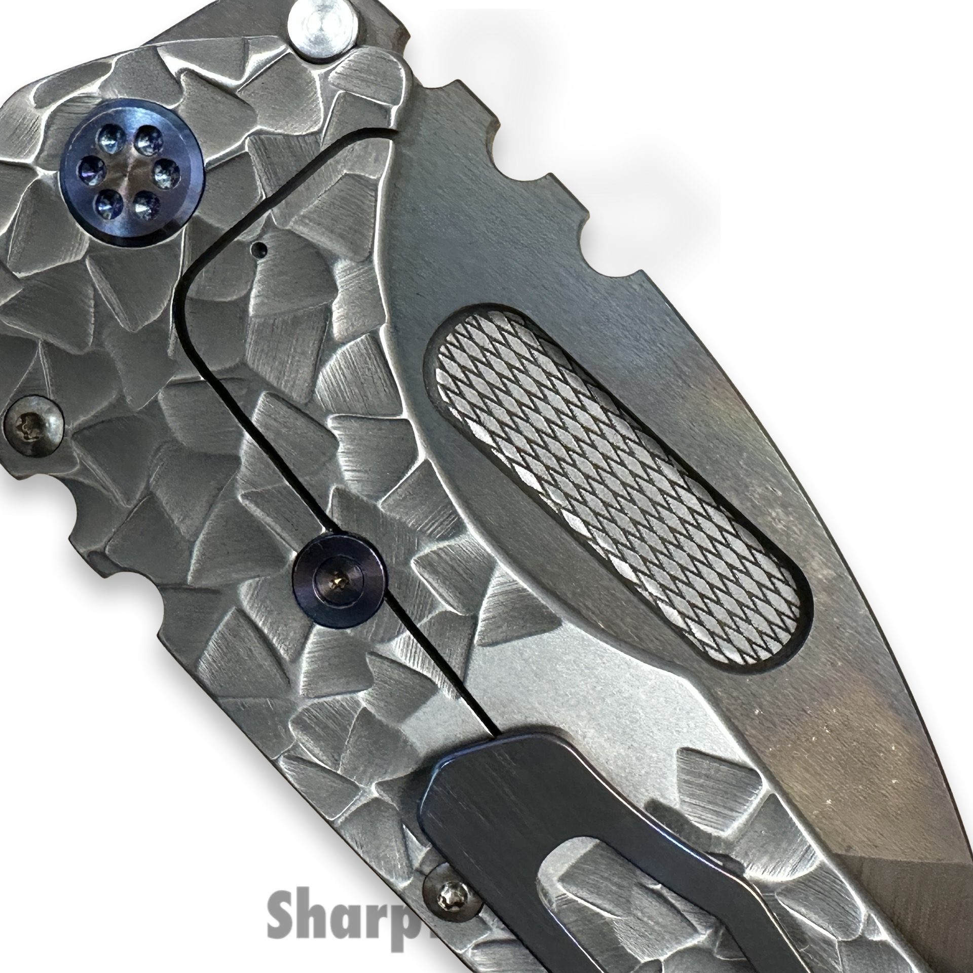 Medford Knife and Tool - MK0124VT-01TM-TFCF-BN - Praetorian "T" - Folding Knife - S45VN Vulcan Tanto - Titanium - BB/Brsh Silver "Peaks & Valleys" - Image 4
