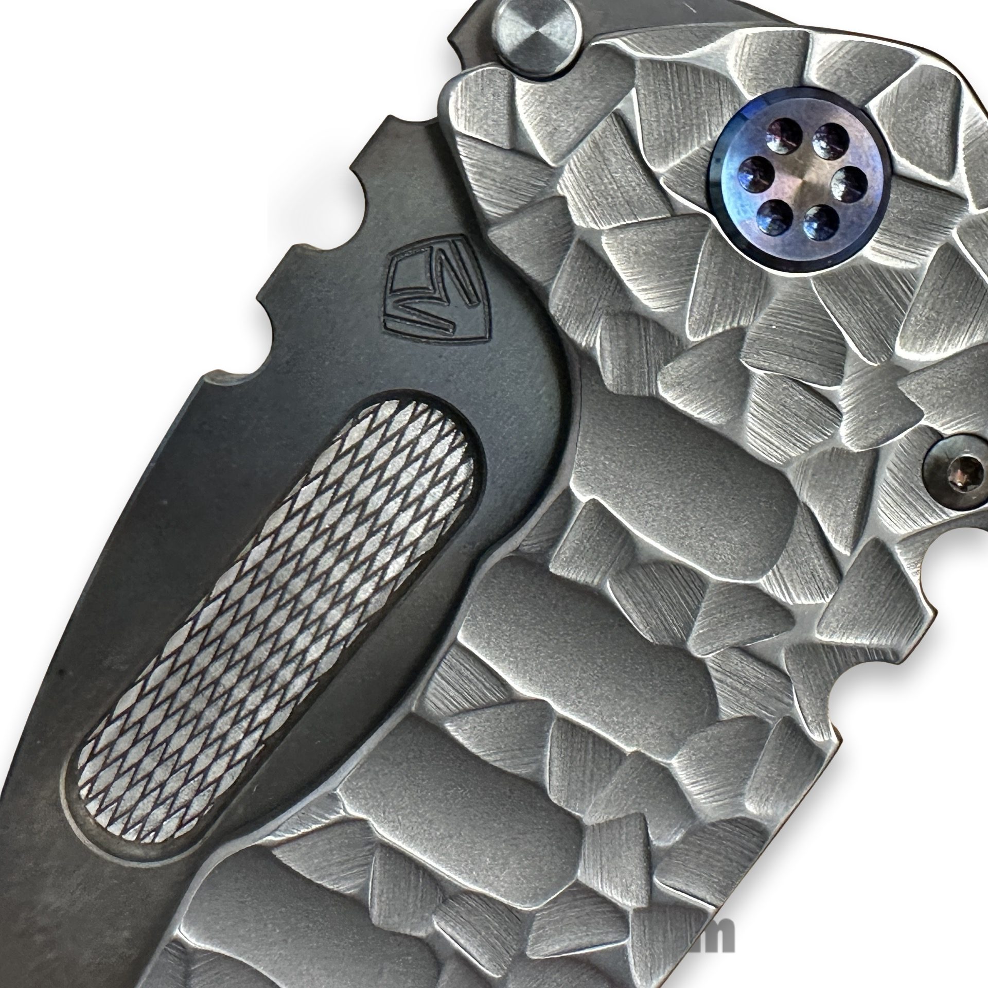 Medford Knife and Tool - MK0124VT-01TM-TFCF-BN - Praetorian "T" - Folding Knife - S45VN Vulcan Tanto - Titanium - BB/Brsh Silver "Peaks & Valleys" - Image 3