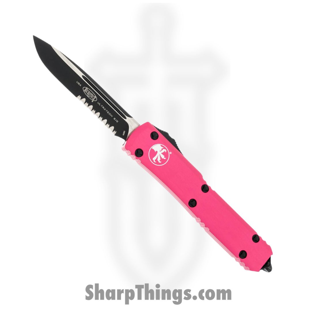 Microtech - 121-2PK - Ultratech - OTF Auto - Black Drop Point - 6061-T6 Aluminum - Pink