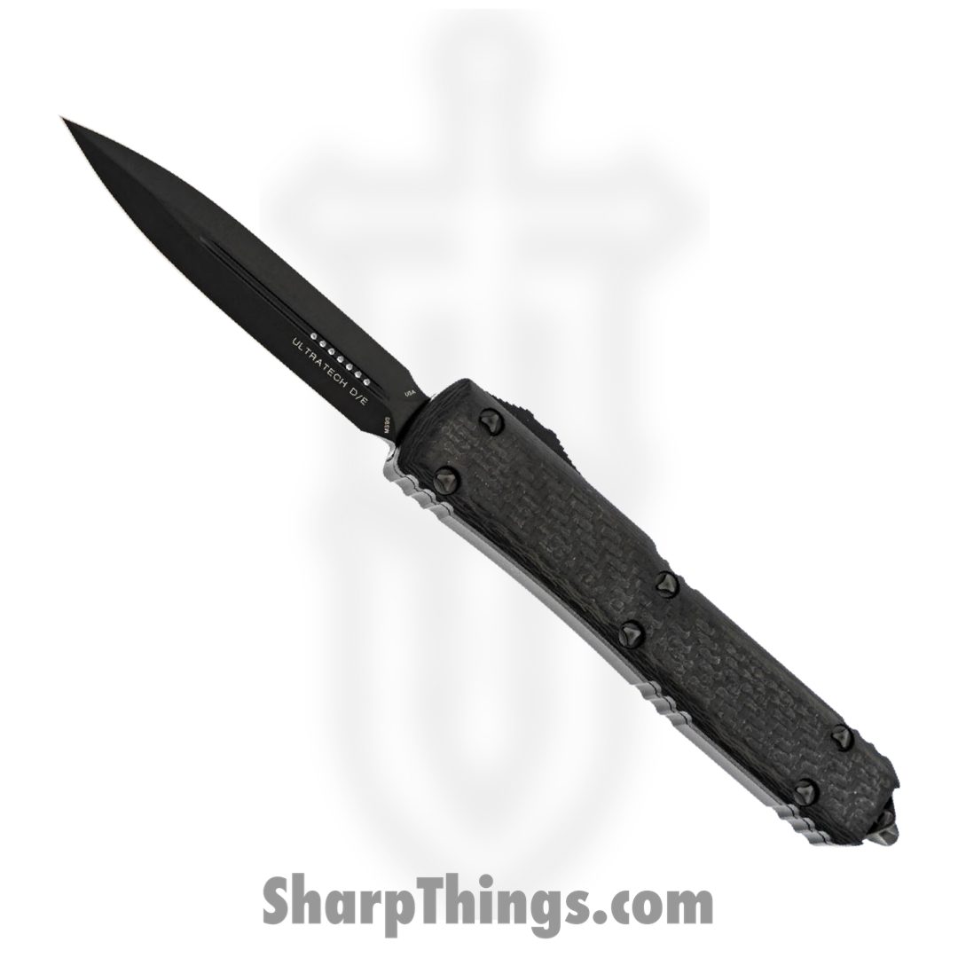 Microtech - 122-1DLCTCFS - Ultratech Signature Series - OTF Auto - DLC Double Edge Dagger - 6061-T6 Aluminum Carbon Fiber Top - Black