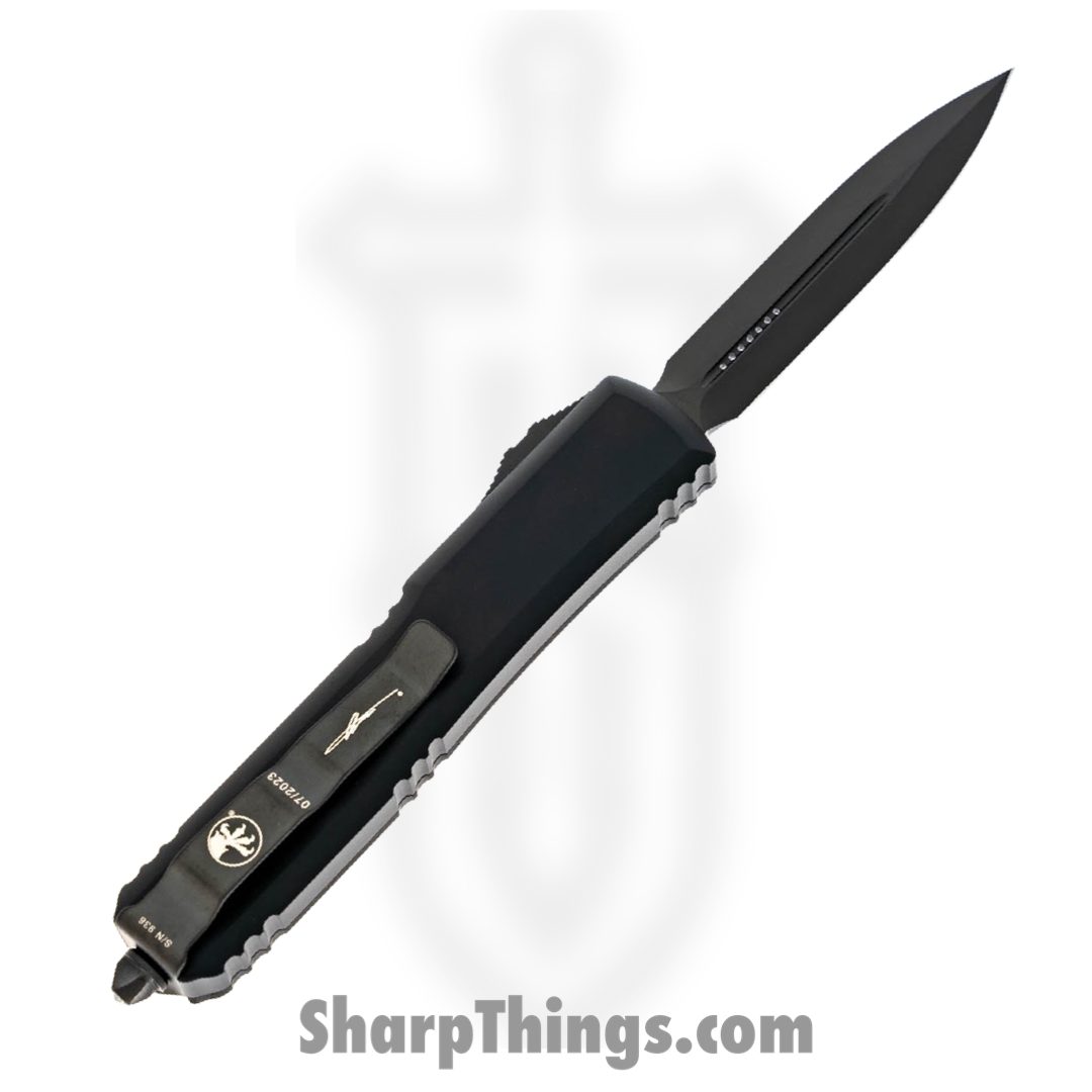 Microtech - 122-1DLCTCFS - Ultratech Signature Series - OTF Auto - DLC Double Edge Dagger - 6061-T6 Aluminum Carbon Fiber Top - Black - Image 2