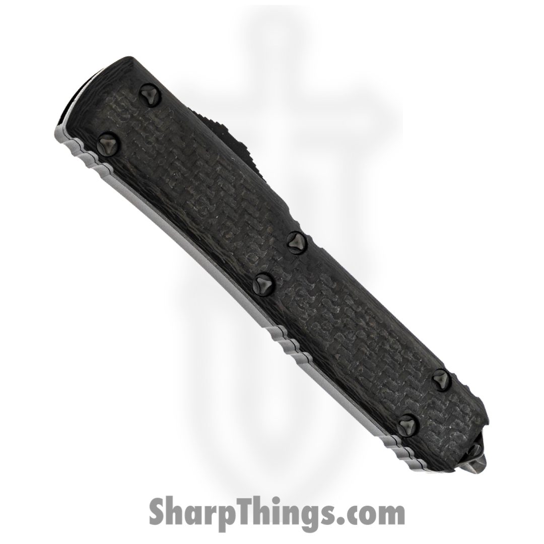 Microtech - 122-1DLCTCFS - Ultratech Signature Series - OTF Auto - DLC Double Edge Dagger - 6061-T6 Aluminum Carbon Fiber Top - Black - Image 3