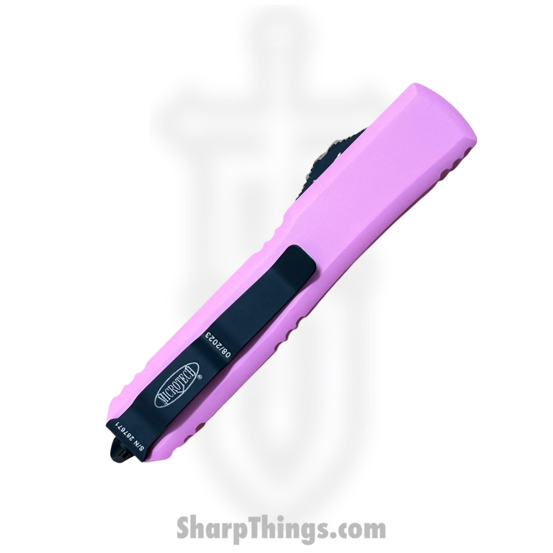Microtech - 122-3BPK - Ultratech - OTF Auto - Coated D/E Full Serrated - 6061-T6 Aluminum - Barbie Pink - Image 2