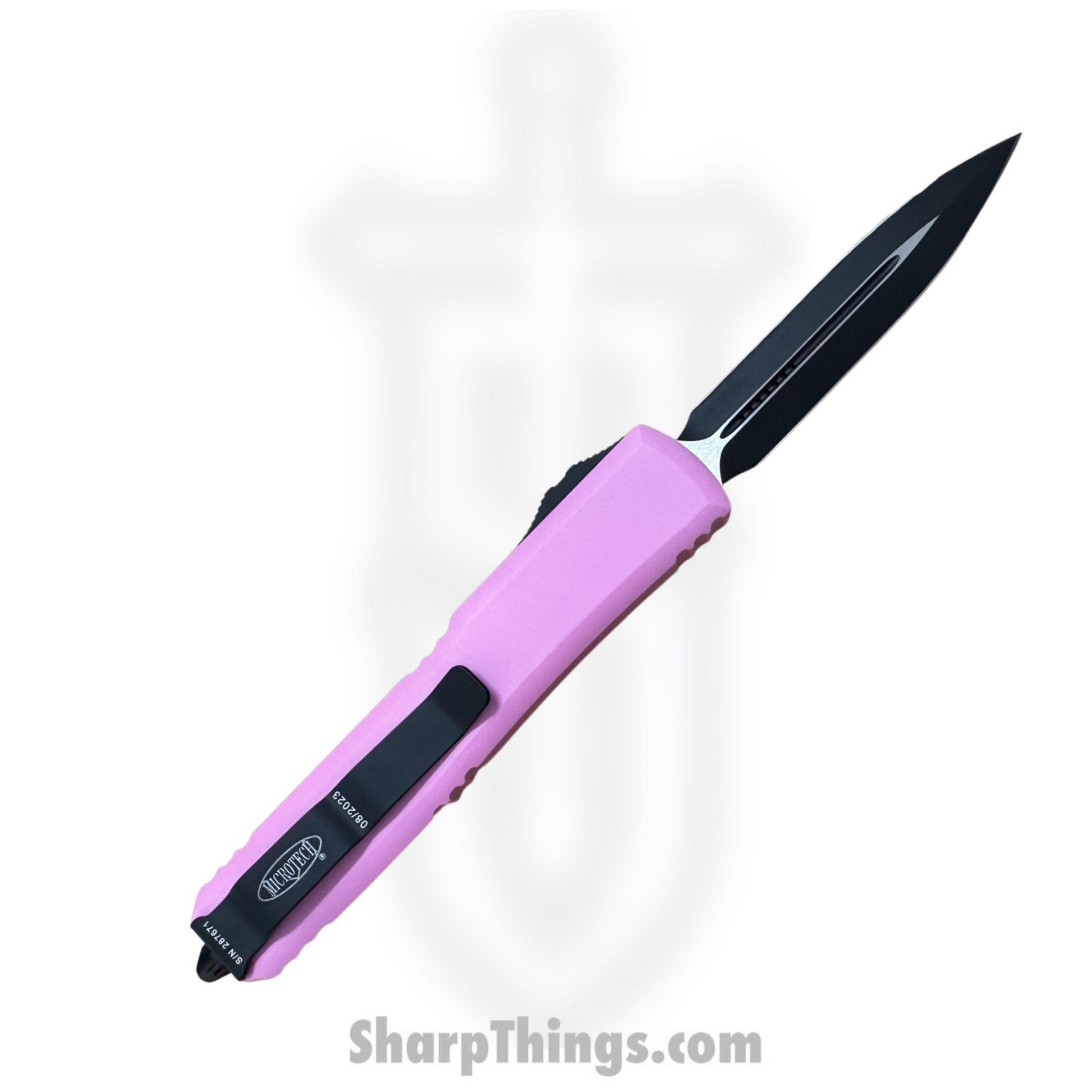 Microtech - 122-3BPK - Ultratech - OTF Auto - Coated D/E Full Serrated - 6061-T6 Aluminum - Barbie Pink - Image 4