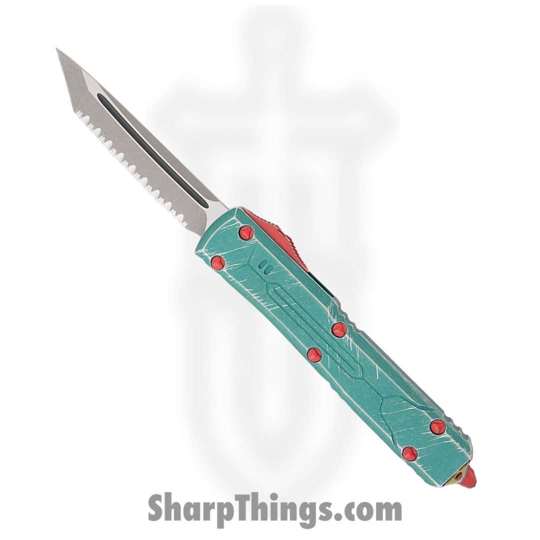 Microtech - 123-12BH - Ultratech Bounty Hunter - OTF Auto - 123-12BH Ultratech Bounty Hunter OTF Auto - 6061-T6 Aluminum/Distressed - Green/Red