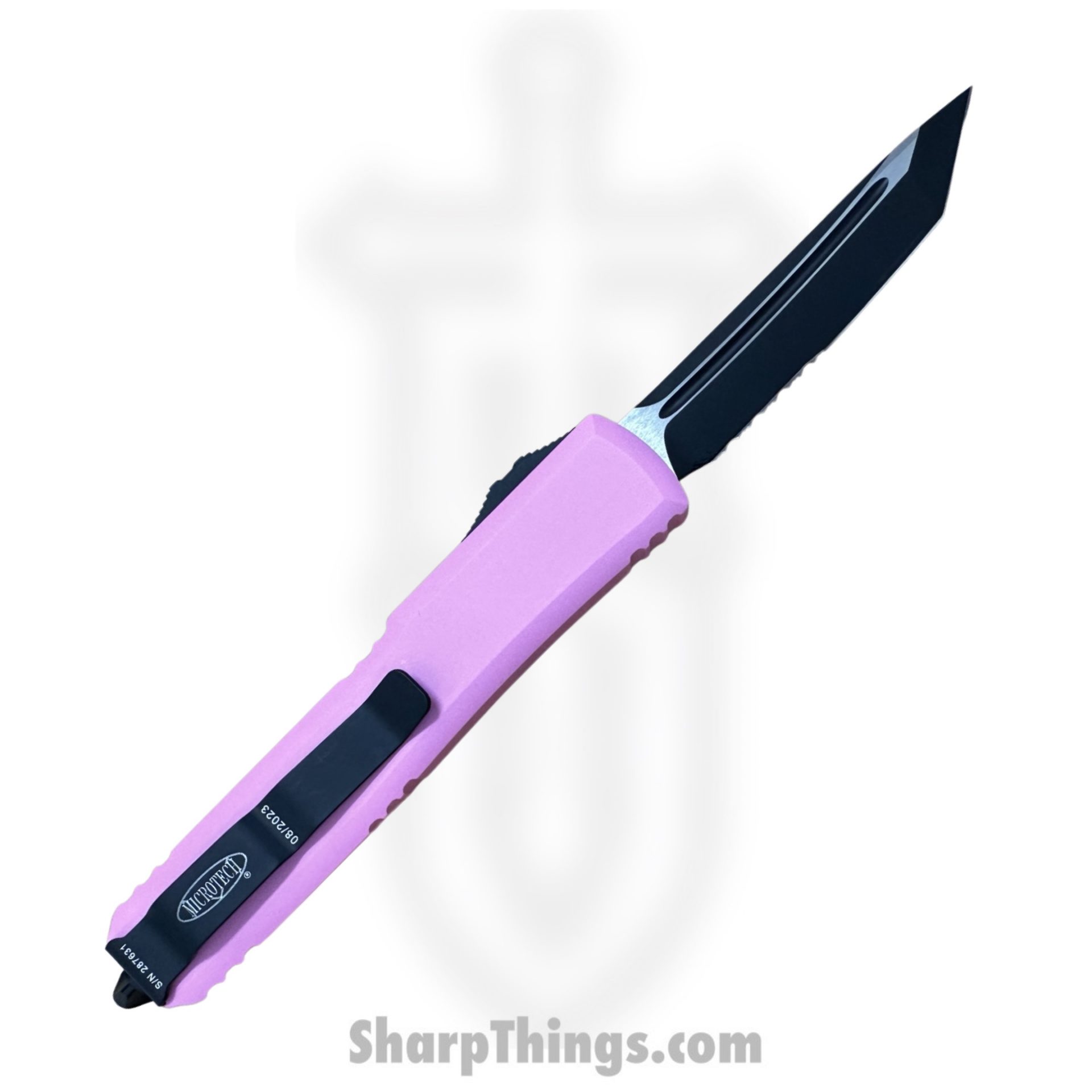 Microtech - 123-2BPK - Ultratech - OTF Auto - Black Tanto Partially Serrated - 6061-T6 Aluminum - Barbie Pink - Image 2
