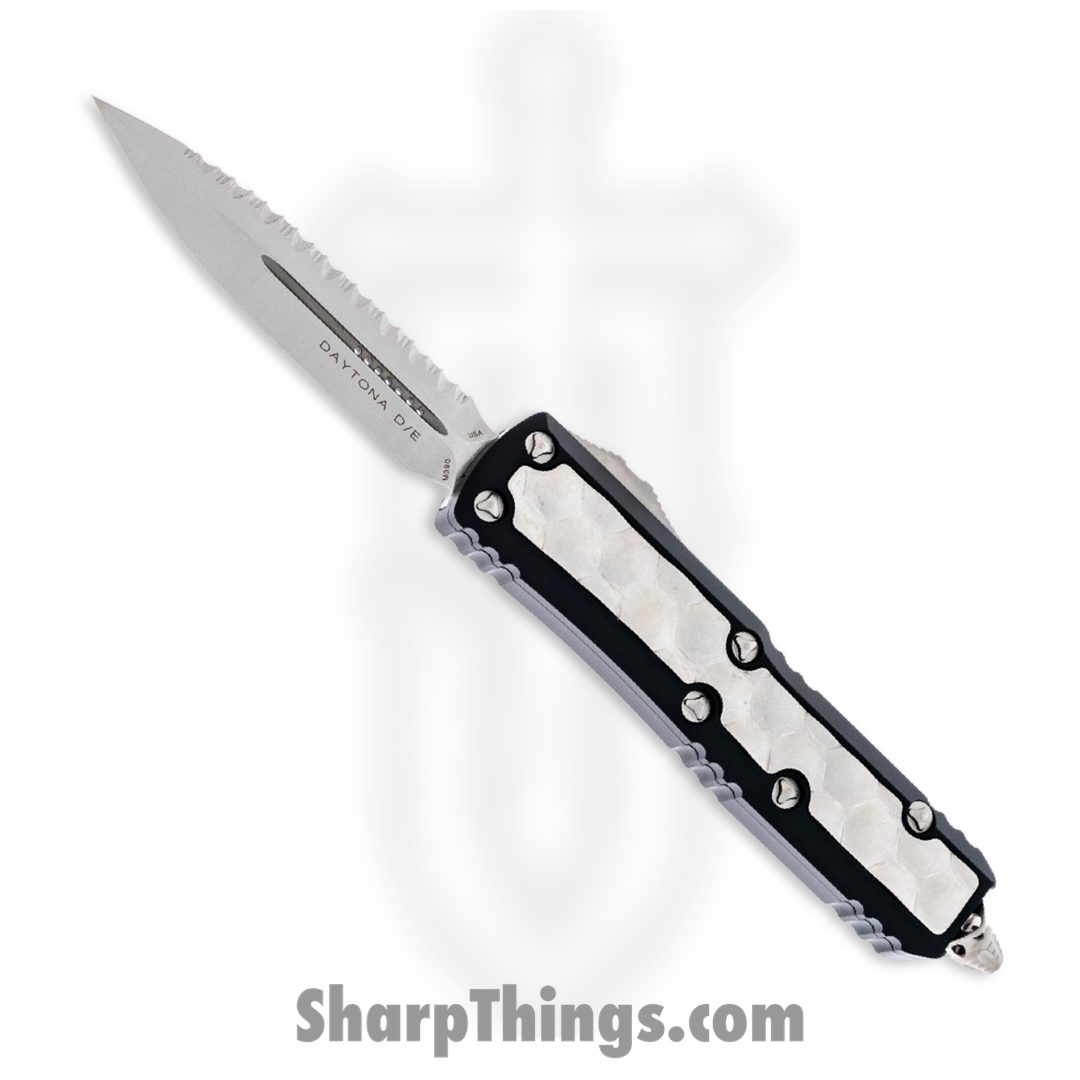 Microtech - 126-12BIS - UTX-85 Daytona - OTF Auto - Stonewash Double Edge Dagger Serrated - Brute Inlay - Black